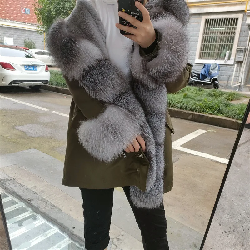 

Pai Overcoming Women's 2023 Winter New Mid length Detachable Inner Fur Fashionable and Warm Fox Fur Grass Coat