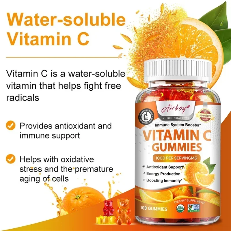 Vitamina C Gummies - Antioxidant, Joint, Immune, Skin, Cellular Respiration, and Cardiovascular Health