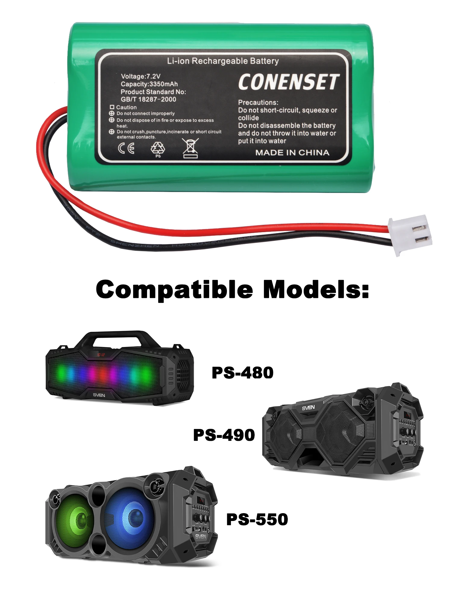 7.2V 3350mAh Replacement Battery For SVEN PS-480 PS-490 PS-550 Bluetooth Speaker