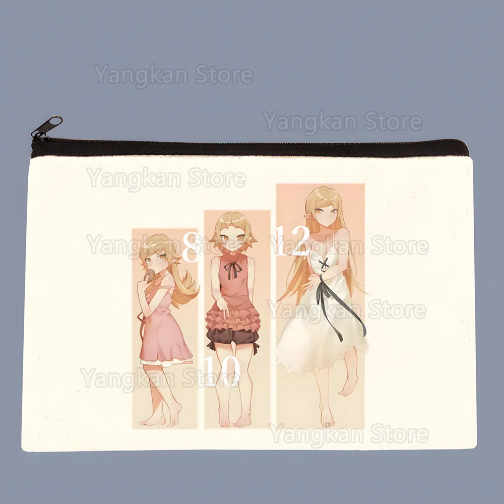 Bolsa Bakemonogatari Oshino Shinobu con eslogan, bolsa de lona con estampado gráfico, nuevo lápiz labial, Perfume, bolsa de cosméticos, organizador, suministros de oficina