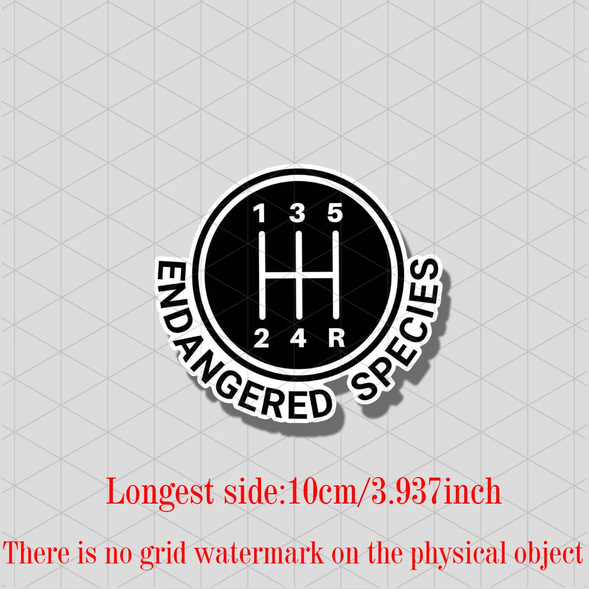 1X Endangered Species Manual Transmission Decal, Humorous Gear Shift Vinyl Emblem, Matte Finish, Cartoon-Themed, Irregular Shape