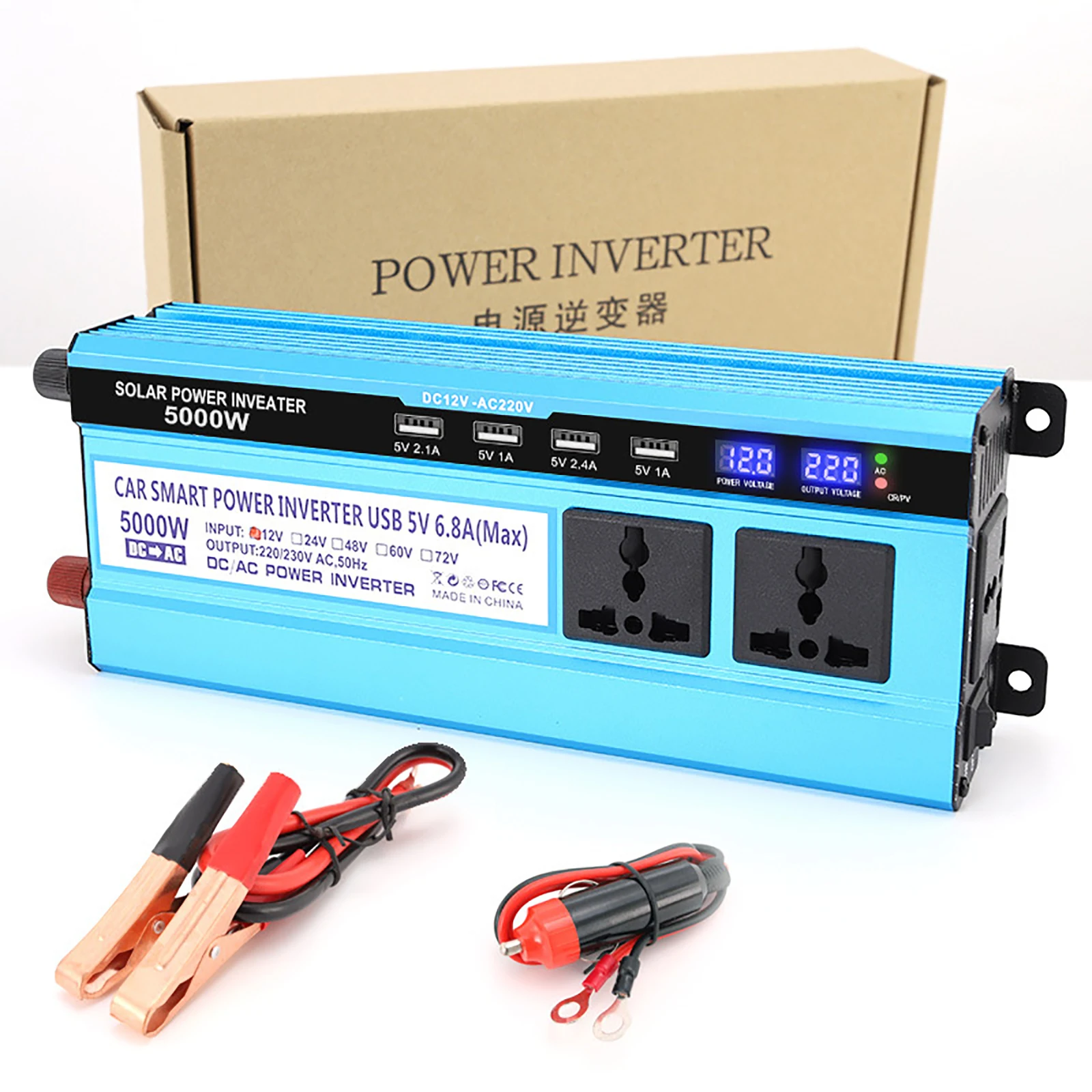 

Modified Sine Wave Power Inverter Peak 3000/4000/5000W 4 USB 3 Universal Socket 12/24V to 220V Voltage Transformer Converter