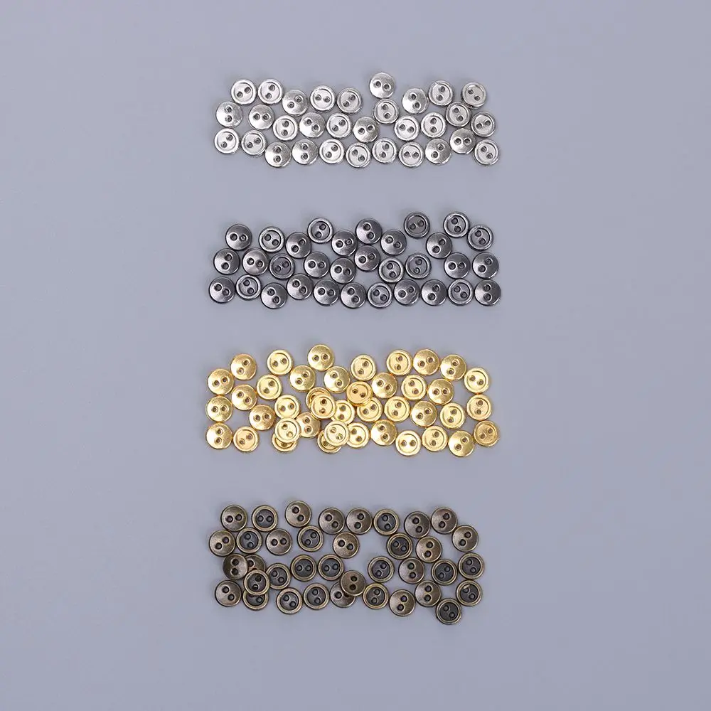 Mini boutons ronds en métal, 3/4/5mm, 50 pièces/lot, accessoires pour vêtements de poupée, miniatures, faits à la main