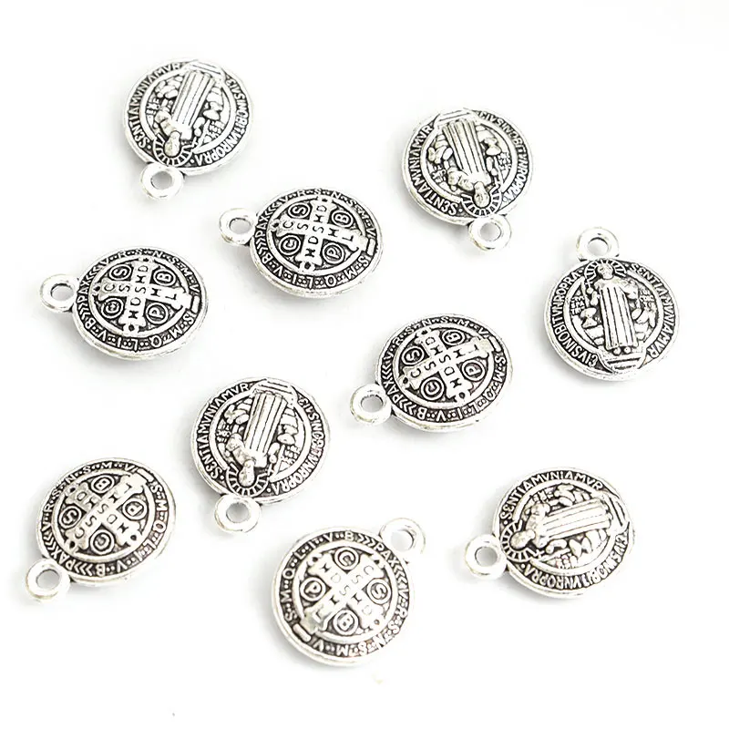 Saint Benedict Medallion Charms 10/20/30/40pcs Jesus Cross Catholic San Benito Pendants For DIY Religious Necklaces Bracelets