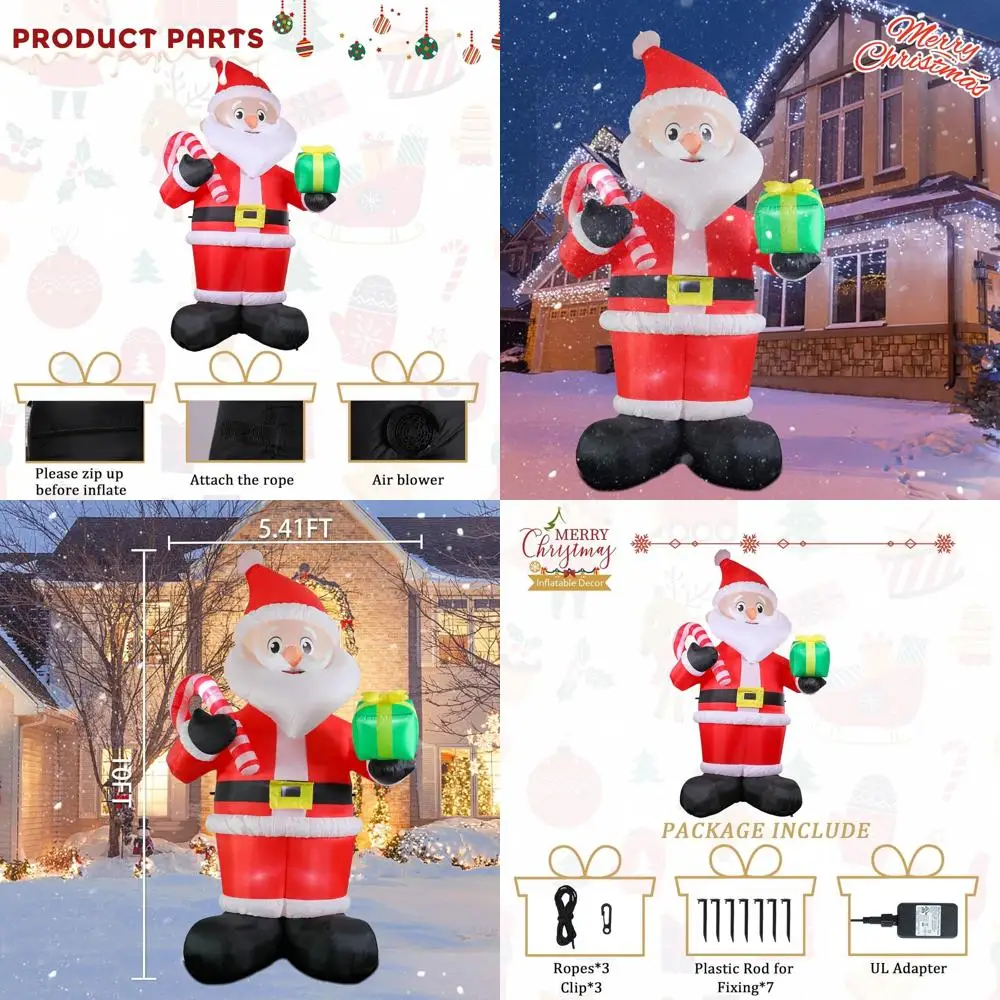 

Giant 10FT Santa Claus Inflatable with Candy Cane & LED Lights for Outdoor Christmas Decorations