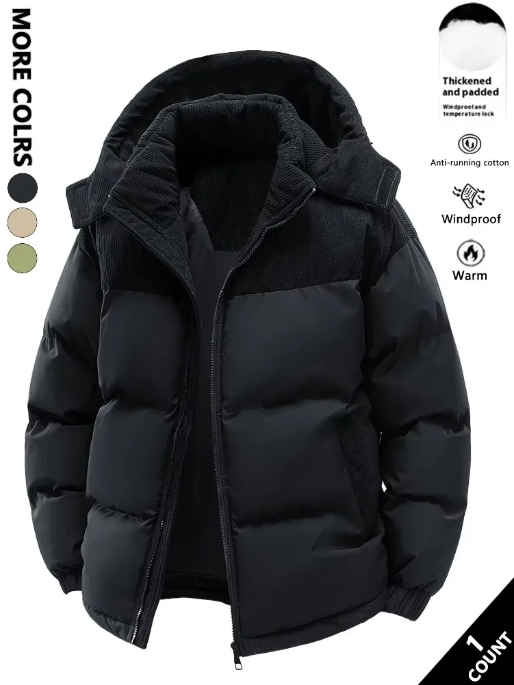 Men's Hooded Cotton Jacket Heat-Retaining and Cold-Resistant, Windproof with Hood Suitable for Daily Commuting jacket coats men