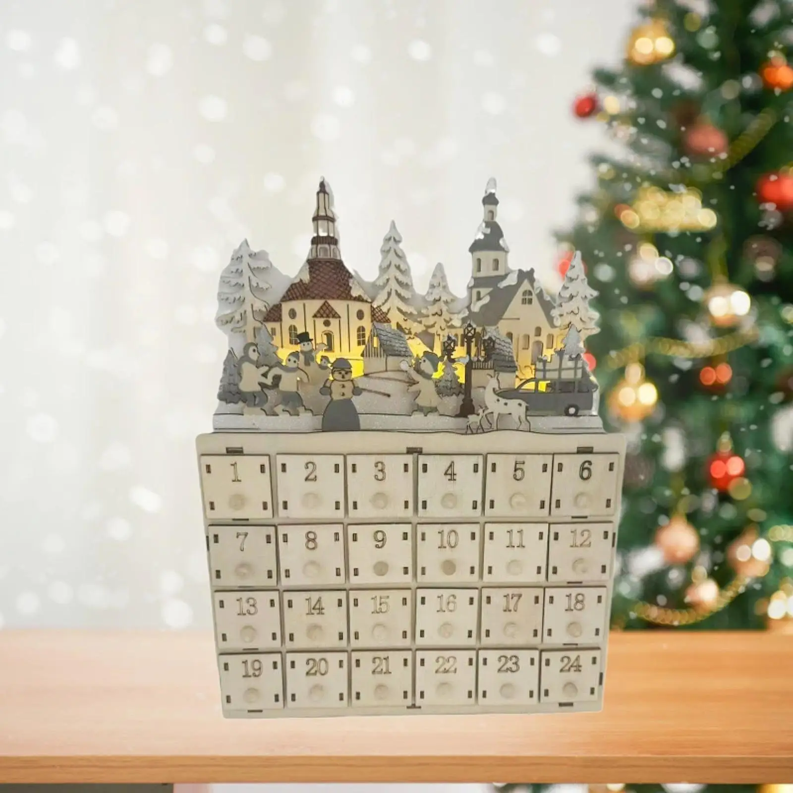 Christmas Wooden Advent Calendar Holiday Decorations 24 Drawers Christmas