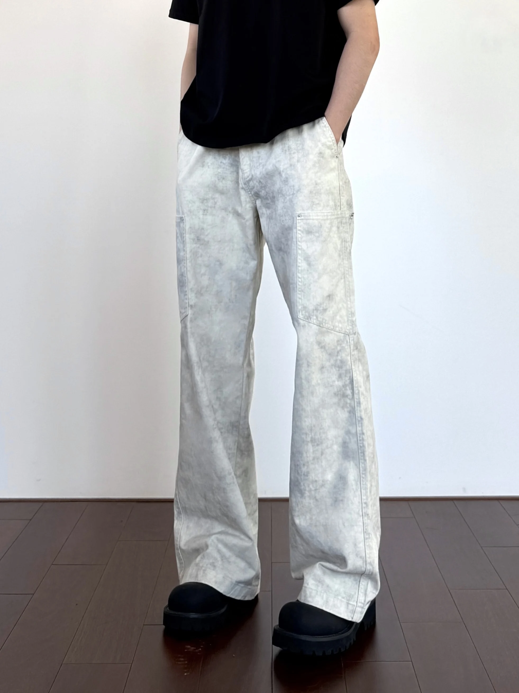 

Cleanfit Loose Straight Leg Casual Workwear Trousers Men Women Marble Texture High Street Style mid Waist Zipper Fly Jeans