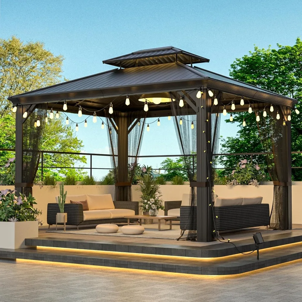 

Альтанка 10х12, металлические беседки с алюминиевой рамой, уличные беседки с занавеской, беседка с двойной твердой крышей и жестким верхом