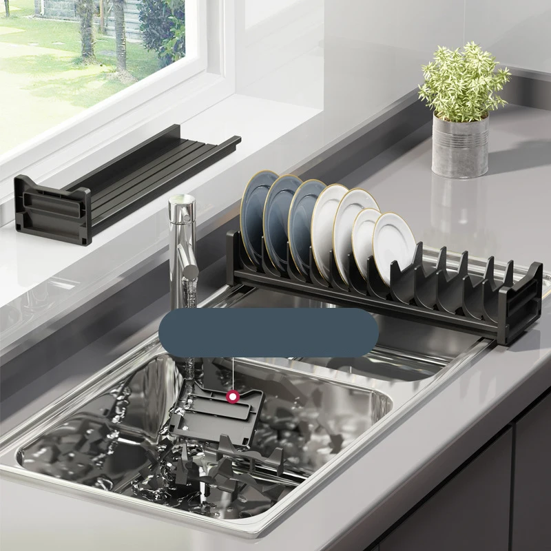 Utensil Storage Rack Kitchen Storage Rack Perforation-Free Drain Bowl Tray Rack Household Countertop Utensil Cabinet Rack