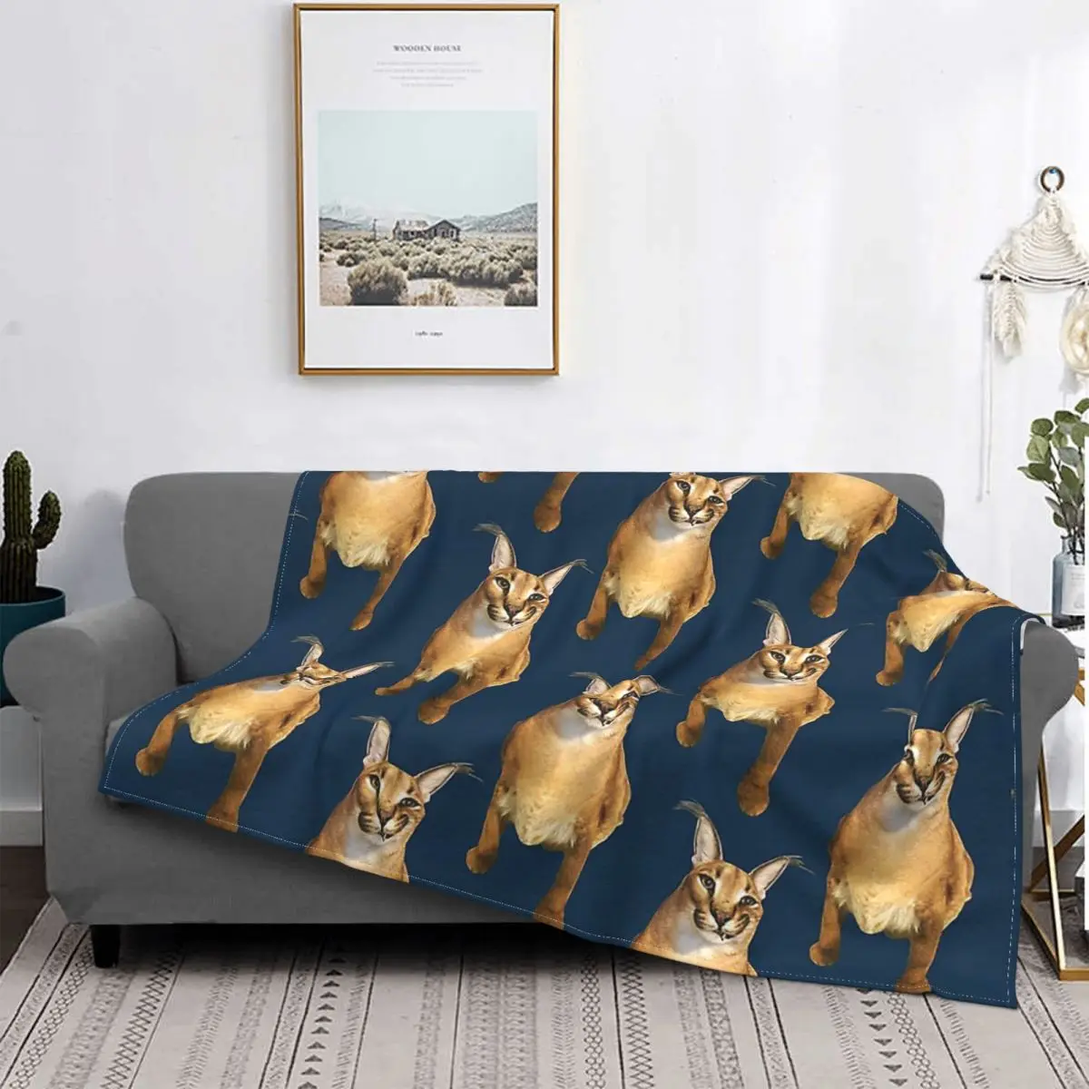Floppa Smile Blankets Funny Meme Caracal Cat Plush Throw Blankets Bedding Couch Decoration Ultra-Soft Warm Bedspreads
