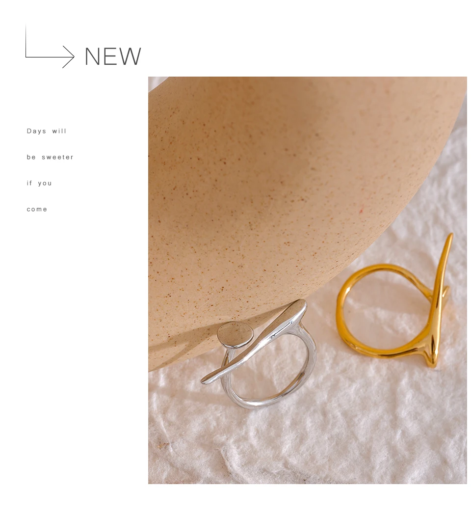 Yhpup Chic Edelstahl Persönlichkeit Minimalistischer edler Ring 18 Karat Gold Farbe Stilvoller einzigartiger Fingerschmuck für Frauen Wasserdicht – Detail 12