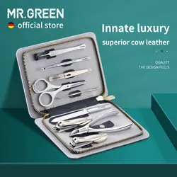 MR.GREEN Innate Luxury Manicure Set Scissor Stainless nail clipper Kit full grain cow leather package Pedicure