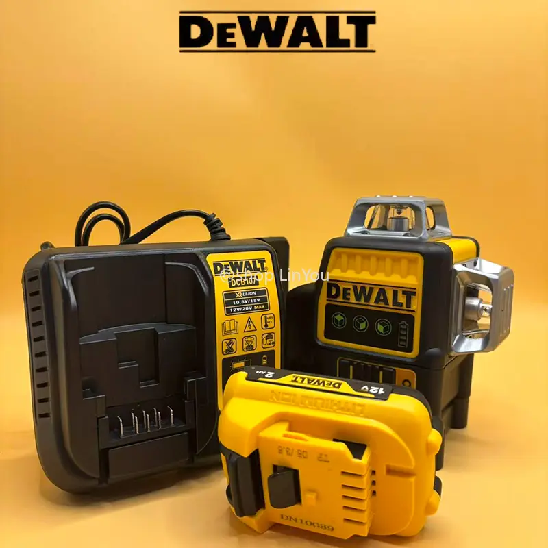 DEWALT DW089LG Nível de laser vertical de 3 lados e 360 graus com bateria de lítio 12V Medidor de nível horizontal de luz verde de 12 linhas para