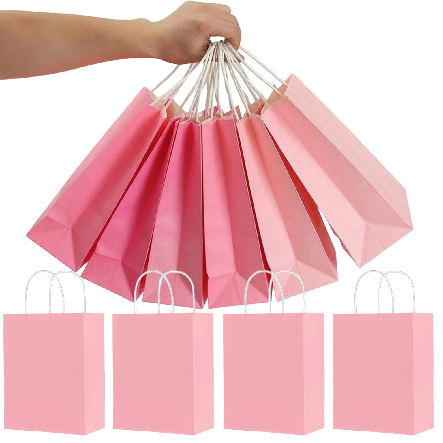 22PCS Small Pink Gift Bags with Handles Vertical Kraft Paper Goodie Bags Light Pink Hot Pink for Party Favors Wedding TMZ