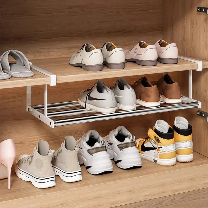 Multi-functional tiered partition shoe rack Stainless Steel Multifunctional Clip-on Shoe Rack Layered Shoe Hanger