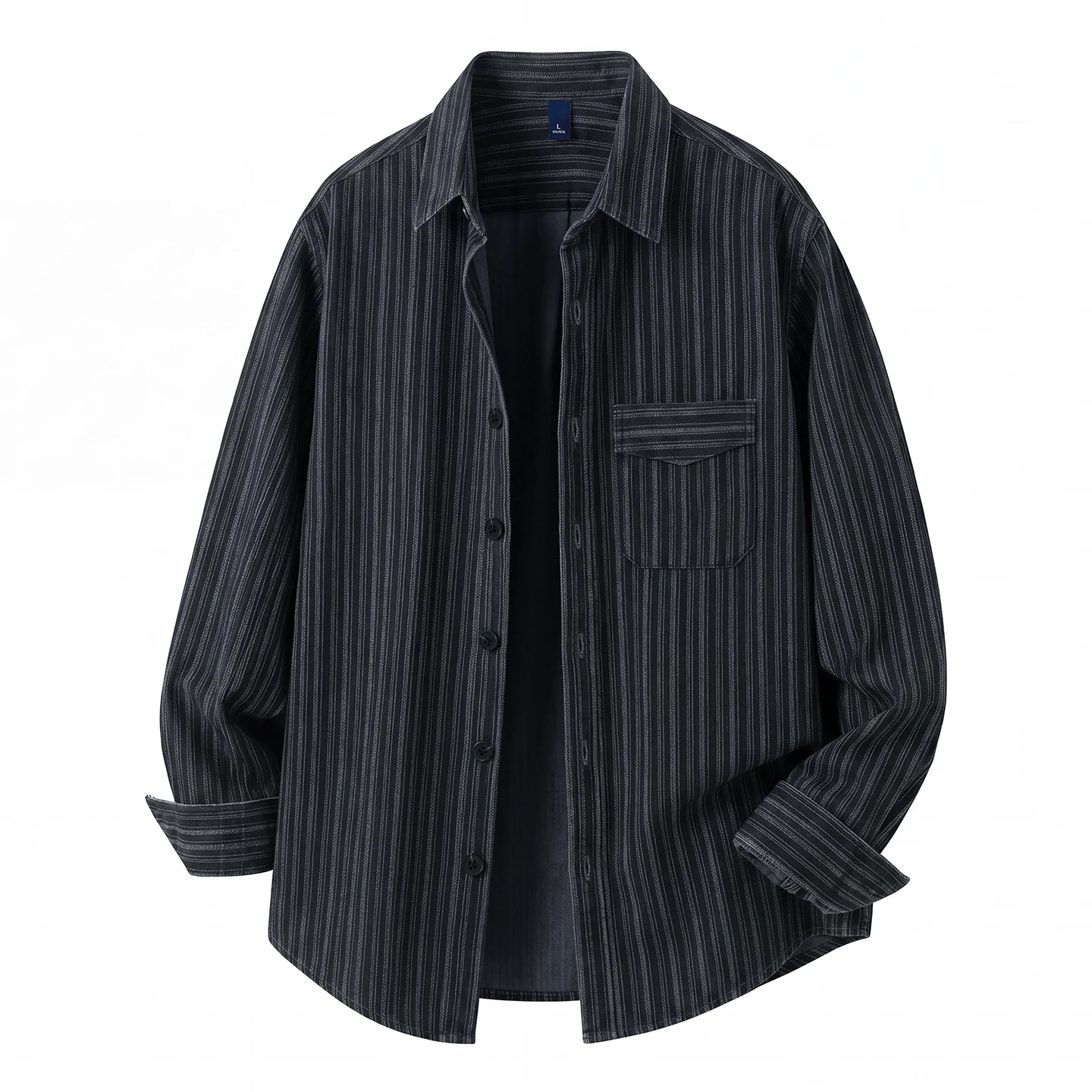 Yarn-dyed Denim Shirt Man Spring Autumn Vintage Fashion Loose Casual Long Sleeve Stripe Jeans Shirts Cityboy Cardigan Coat Tops