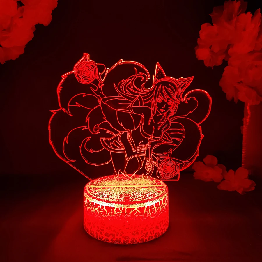 LOL League of Legends lampa do gier Ahri dziewięć ogoniasty Fox 3D Led RGB lampki nocne stół do pokoju do gier kolorowa dekoracja