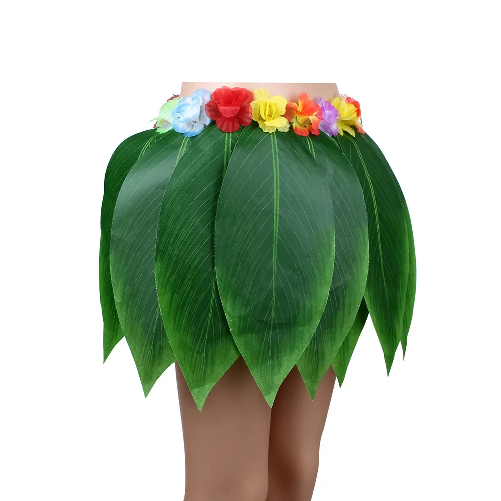 

5Pcs Hawaii Hula Skirt Set Bright Painted Cloth Flowers Adjustable Waistband Tropical Skirt for Hawaiian Party Beach Luau Event
