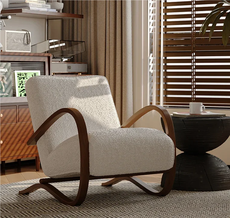 

For Post-modern Simple Leisure Chair Metal Armrest Sofa Recliner Fabric Fleece Lazy Chai