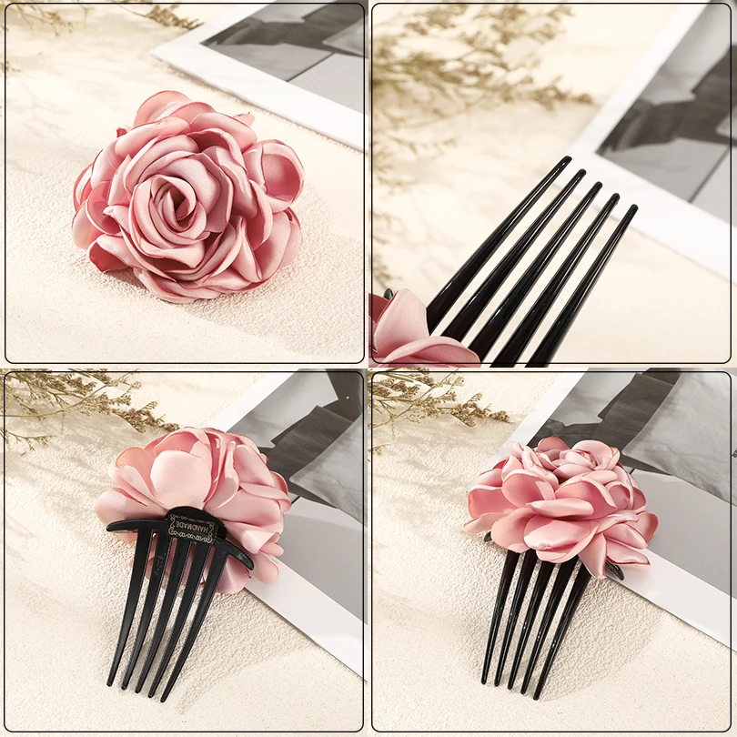 Cloth Red Rose Flower Hair Comb Hairpin For Bridal Bridesmaid Hair Clip Wedding Party Styling Tools Hair Sticks Hair Accessories