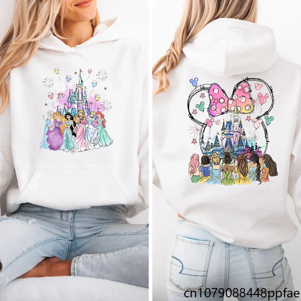 Disney Princess Castle Printed Hoodie Women's Casual Outdoor Sweatshirt Cartoon Disney Princess Clothing Tops Hoodie