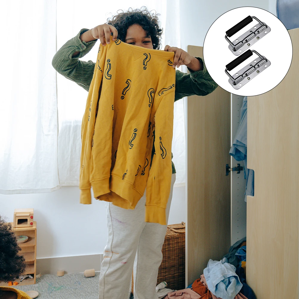 

2pcs Spring Loaded Handle Stainless Steel Folding Cabinet Knob Durable Door Pull For Wardrobe Case Furniture Hardware Silver