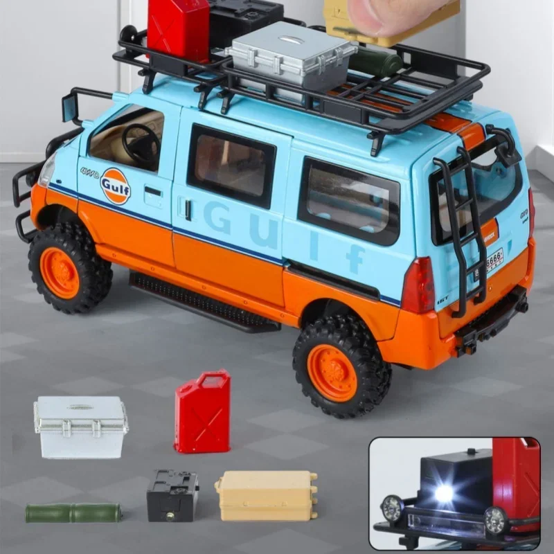 Wuling van veículo off-road liga carro muscular 1:24 modelo som e luz puxar para trás brinquedo das crianças colecionáveis presente de aniversário