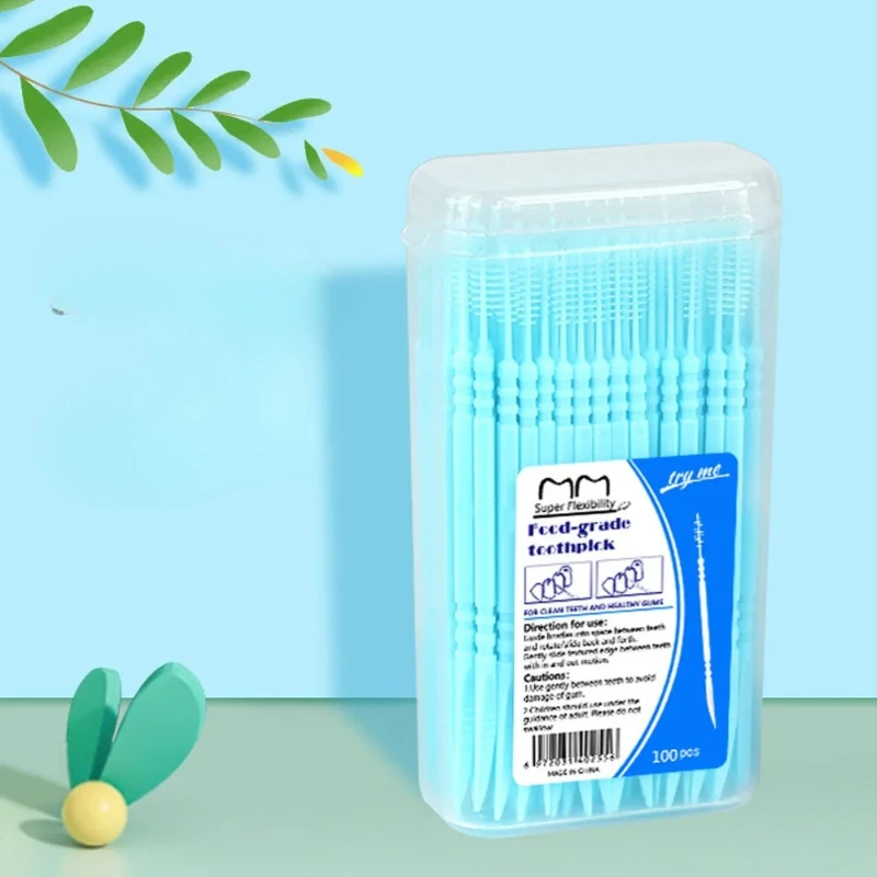200pcs/box Plastic Toothpicks Double-headed Disposable Interdental Brush Dental Tooth Flossing Head Oral Hygiene Clean The Mouth