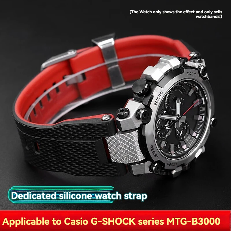 

Stainless Steel Adapter & Sports Rubber Silicone Replacement Band for Casio G-Shock MTG-B3000CXD/B/BD - Watch Strap Compatible