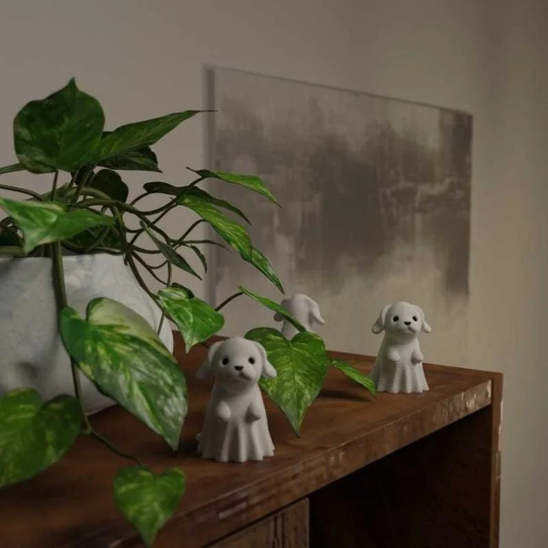 3D White Ghost Animal Mini Statue Cat Dog Car Ornament Cute Mini Sculpture Auto Dashboard Interior Table Home Decoration view 2