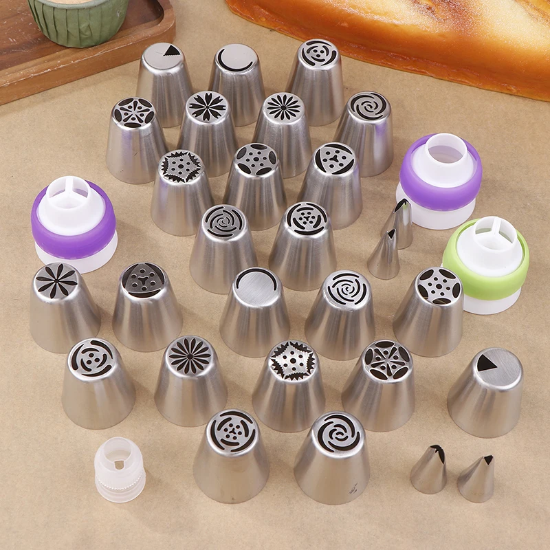 27 ชิ้น/เซ็ตรัสเซีย Frosting Piping หัวฉีด Pastry Cream Tip หัวฉีดสแตนเลสครีมเค้ก Tip Piping Bag ชุดเบเกอรี่เค้กเครื่องมือ
