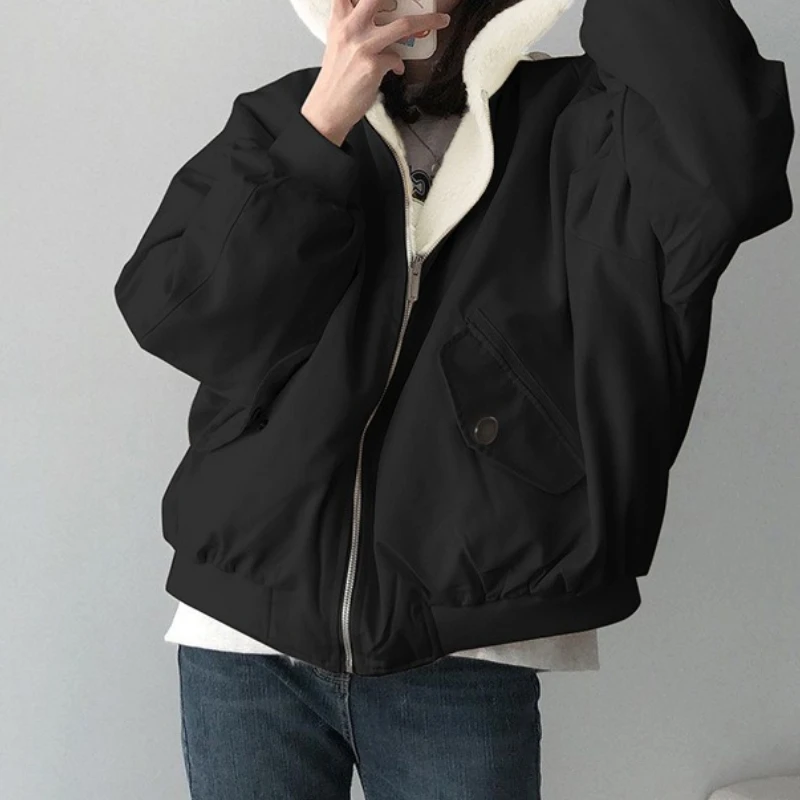 

Women‘s Winter Thicken Warm Coats Fashion Double Sided Hooded Fleece Overcoat Ladies Loose Fashion Long Sleeve Zip Up Jackets