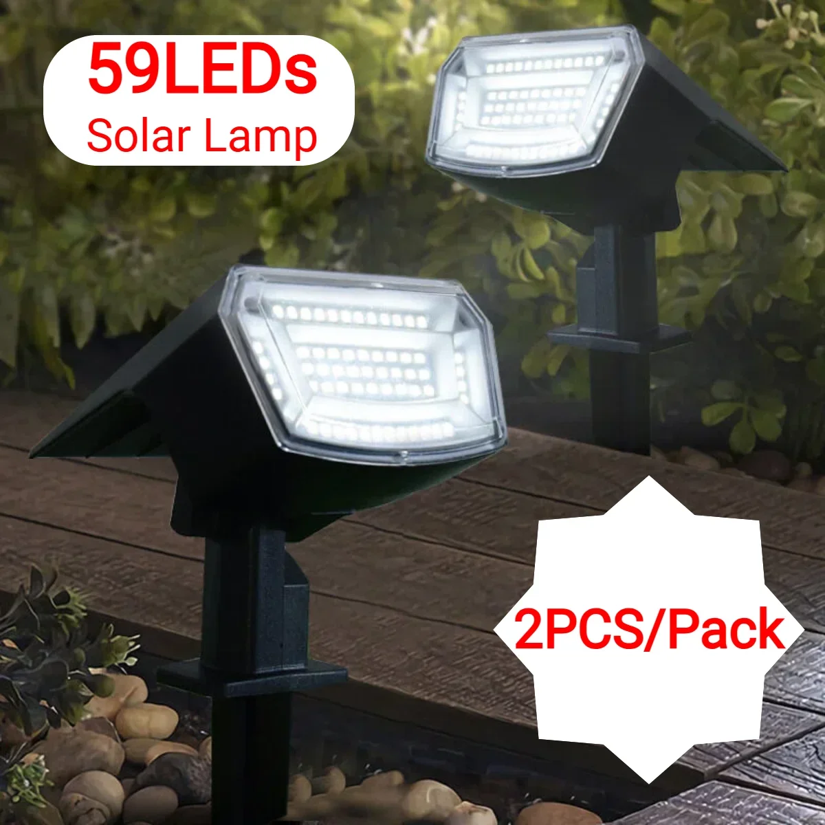 

2PCS/Pack Upgraded 59-LED Solar Powered Garden Lights, 4 Brightness Modes IP65 Waterproof, for Yard Pathway Lawn Patio Driveway