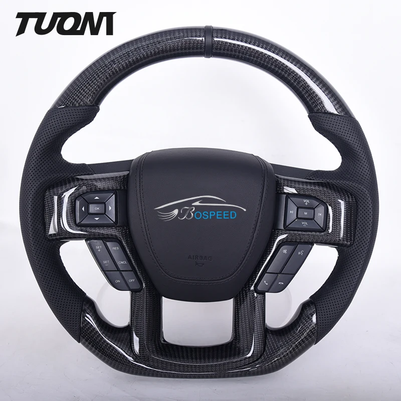 

For Ford F150 RAPTOR Carbon Fiber Car Steering Wheel Black Perforated Leather Customization