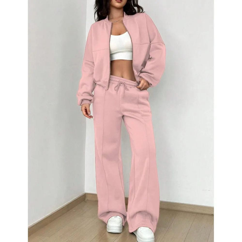 Casual Solid Color Hoodie And Pants Set For Autumn 2024 New Cardigan Zipper Slim Fit Elastic Two-piece Sets For Women Streetwear