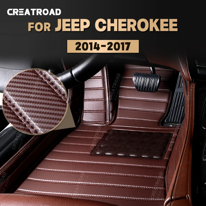 

Custom Carbon Fibre style Floor Mats For Jeep Cherokee 2014 2015 2016 2017 Foot Carpet Cover Automobile Interior Accessories