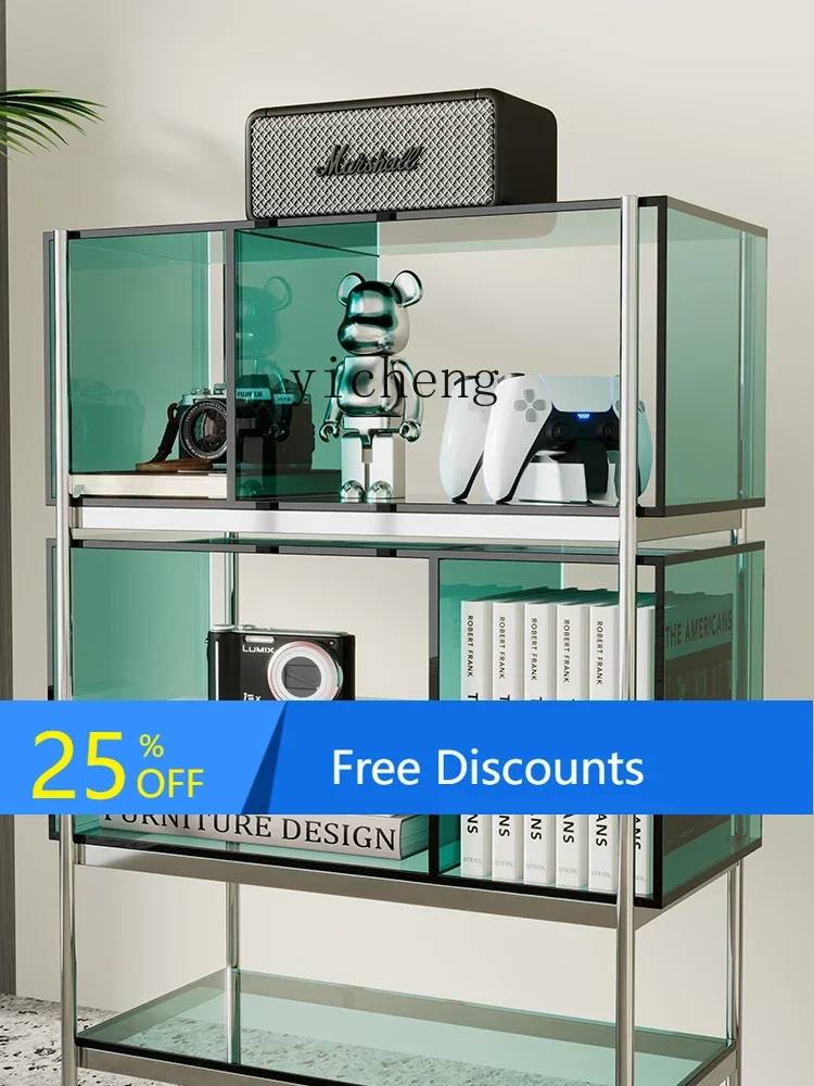 LYY  Storage Rack Floor Simple Translucent Sofa Side Cabinet Multi-Layer Storage Stainless Steel Bookshelf