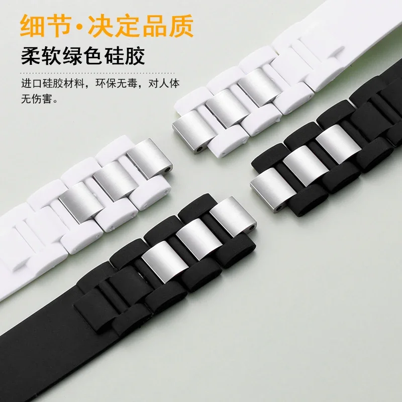 High quality silicone strap with convex 20MMX10MM for cartier 21 Chronoscaph sports waterproof watchband W10198U2 W10197U2 belt