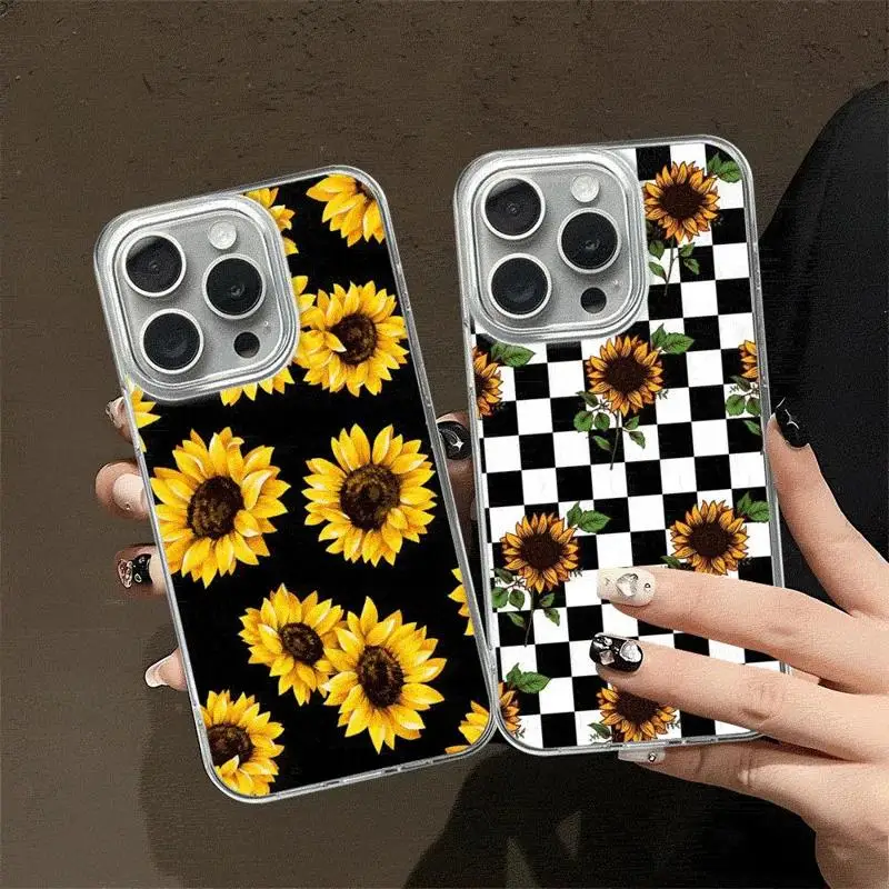 Luxury Case For Apple iPhone 15 11 13 14 Pro Max 12 15 Plus Feather Yarn fashion Bumper Phone Cover Sunflower