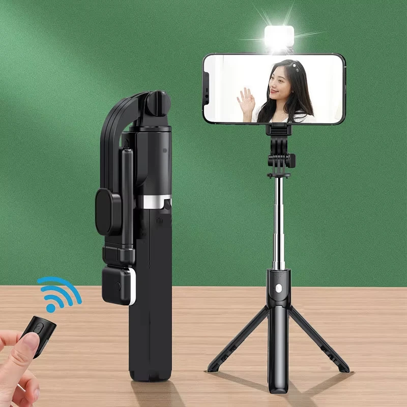Supporto per treppiede per selfie stick Bluetooth senza fili con treppiede per otturatore remoto con luce di riempimento per iPhone Samsung Xiaomi Supporto per telefono dal vivo