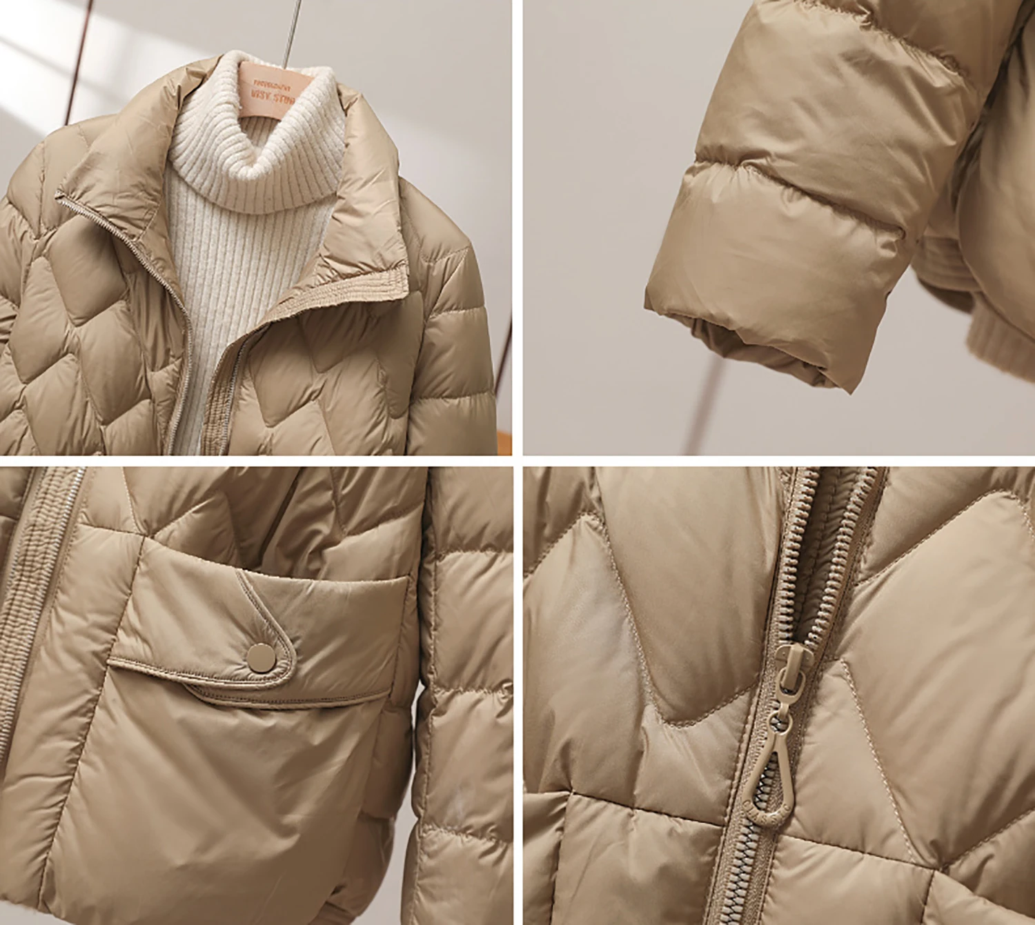 Black stand up collar down jacket for middle-aged women, loose jacket 2024 new style, mom outfit, 90 white duck down winter top