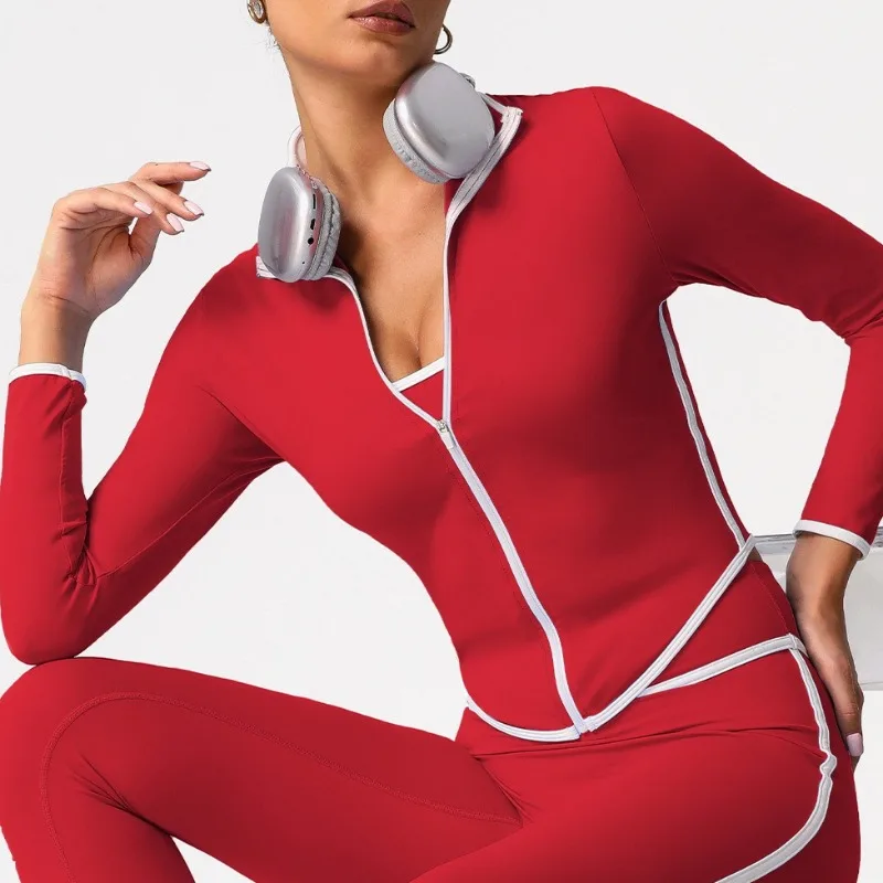 

Новое женское пальто для йоги с цветными блоками на молнии и воротником-стойкой, осенне-зимняя верхняя одежда, топ с длинными рукавами для бега и фитнеса