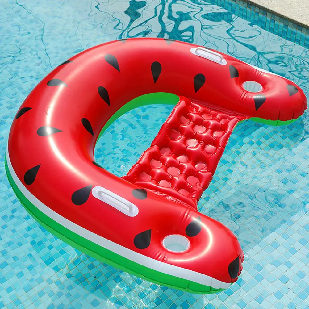 Inflatable Pool Float Chair with Cup Holders Armrests Stable U-shaped Pool Floating Chair Portable Swimming Pool Lounger