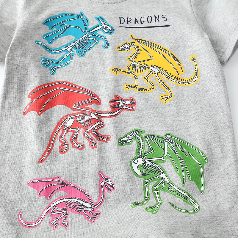 Jumping Meters 2-7T Dinosaurs Summer Boys Tshirts Hot Selling Short Sleeve Toddler Animals Cotton Clothes Kids Tees Tops