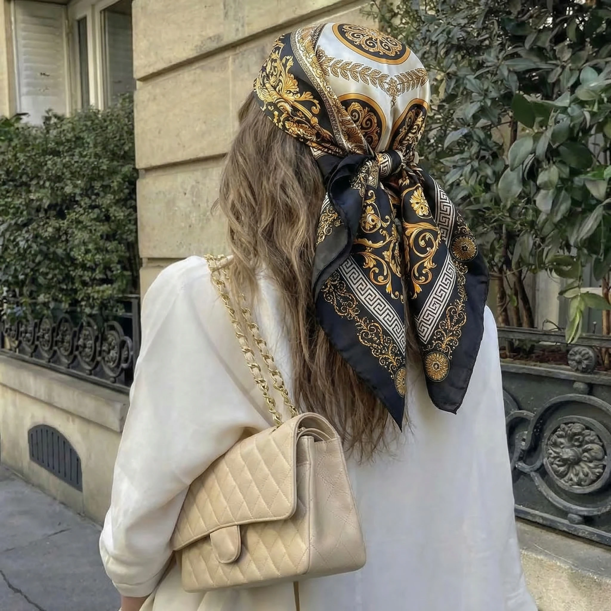 

Satin Square Scarf Women Paisley Hijab Elegant 2026 Print Silk Neckerchief Shawl Wraps Headband Handle Hair Accessories Bandana