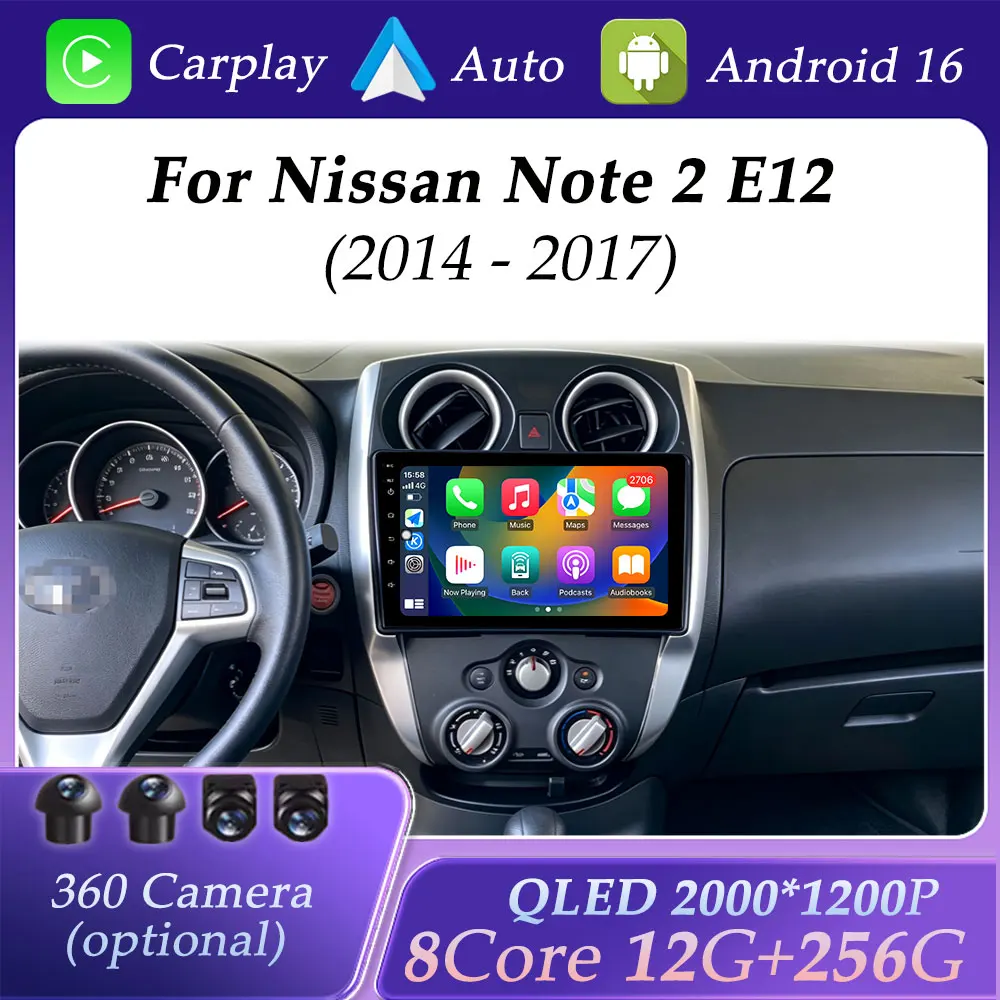 For Nissan Note 2 E12 2012 - 2021 QLED Screen Wireless CarPlay Wired Android Car Radio Multimedia Player GPS Navigation BT WIFI