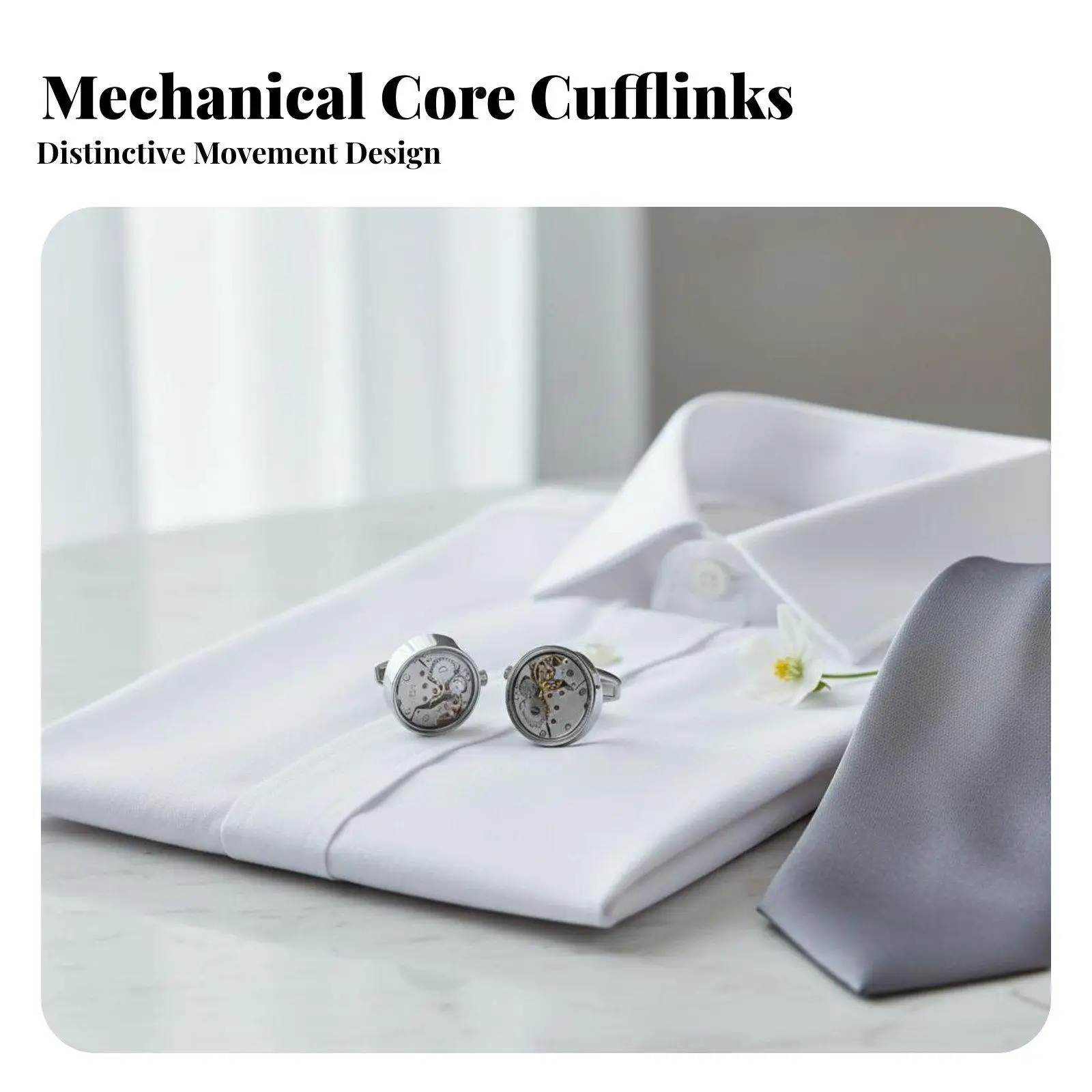 Men’s Movement Cufflinks Mechanical Rotating Escapement Elegant Accessory for Man Suit Shirt Wedding or Meeting