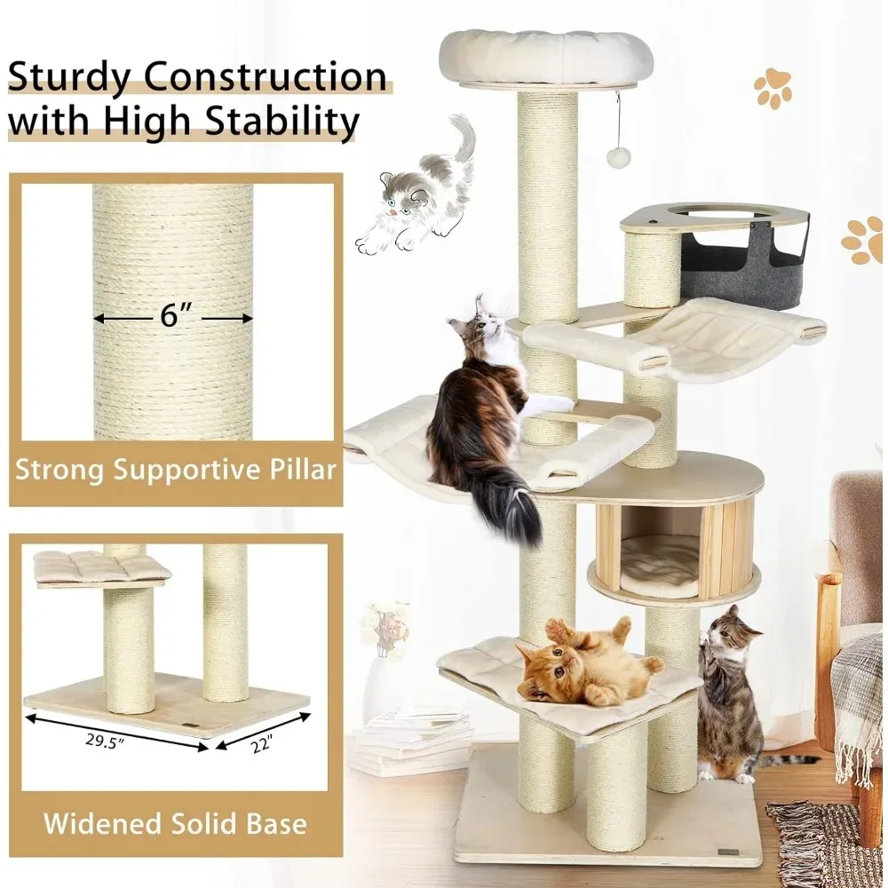 Imagem -04 - Almofadas Laváveis Modern Wood Cat Trees e Torres Indoor Grande Gatos Raspador Pet Tower Gatos Acessórios