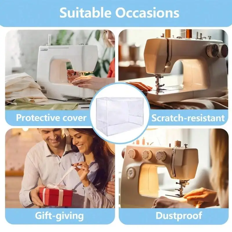 Sewing Machine Clear Dust Cover with Functional Storage Pockets Scratch Resistant Waterproof for Home Tailor Shop Use